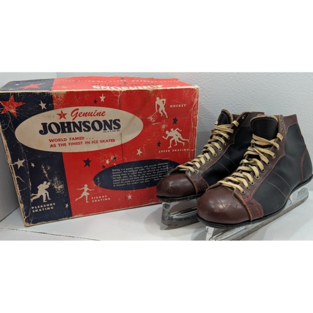 Vintage Johnsons Duro Hockey Ice Skates – Size 10 – Original‎ Box – 1953